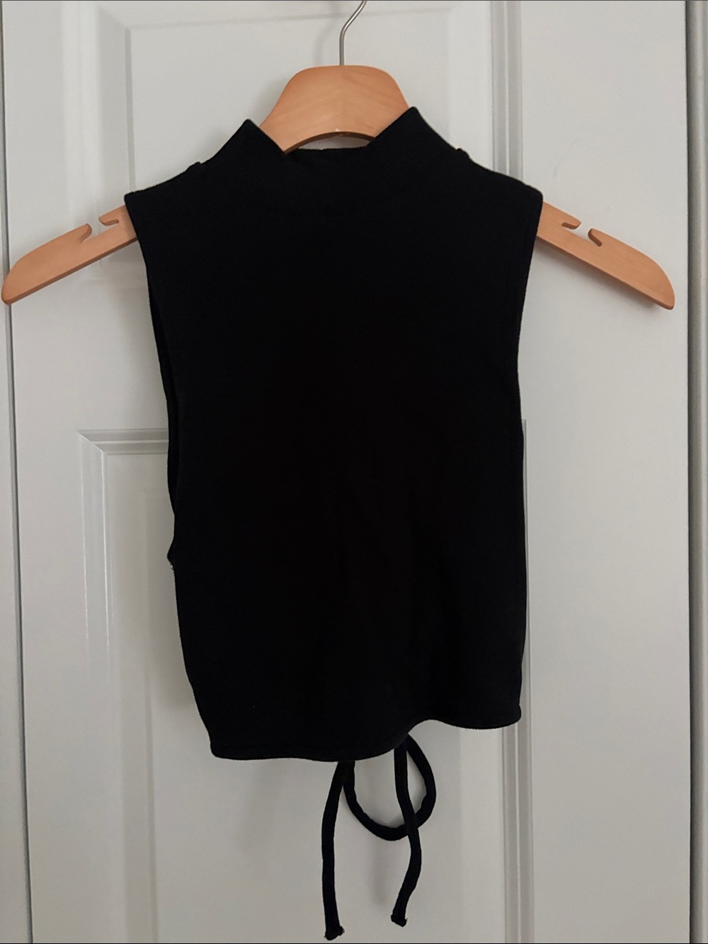 Zara Black Sleeveless Mock-Neck Tie-Back Tank